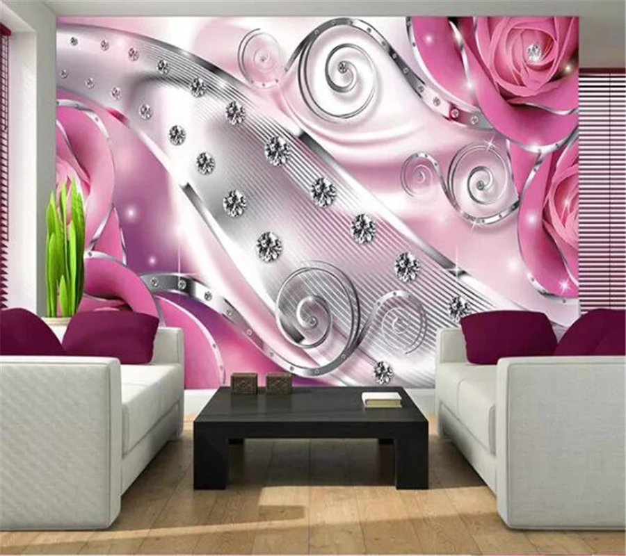 

wellyu papel de parede Custom wallpaper 3d large murals beautiful metal line diamond rose background for living room wallpaper