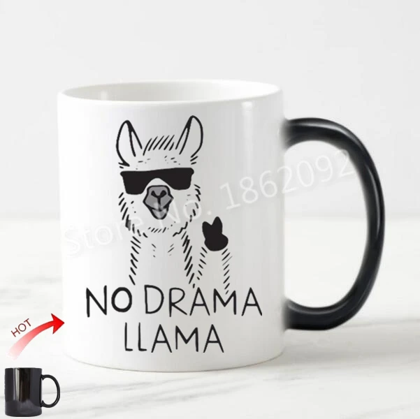 Funny No Prob-Llama Magic Mug Novelty No Drama Llama Coffee Mug Tea Cups Humor Joke Creative Ceramic Gift Cool Color Change 11oz