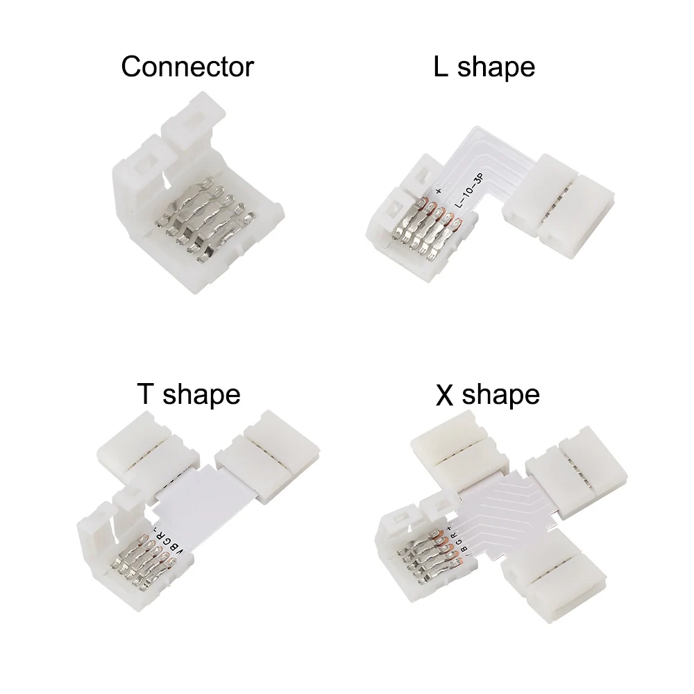 5pcs Free Soldering LED Connector 2PIN 3PIN 4PIN 5PIN L / T / X Shape Corner connector for 10mm LED Strip Light RGB RGBW RGBWW