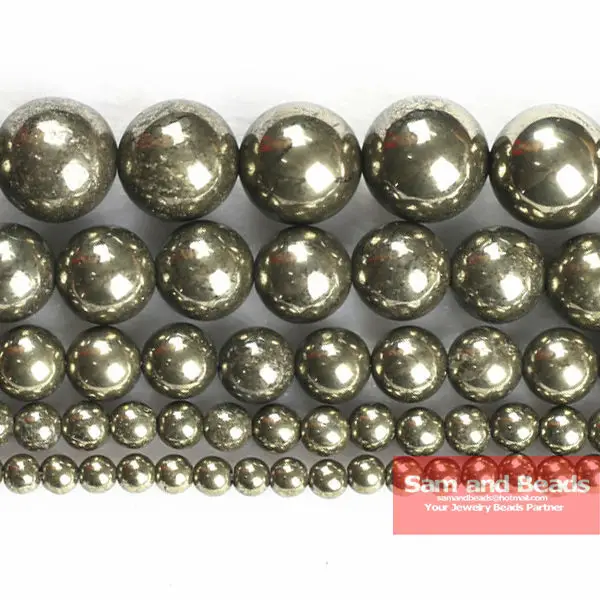 

Free Shipping Natural Stone Iron Pyrite Round Loose Beads 16" Strand 4 6 8 10 12MM Pick Size For Jewelry Making IPB01