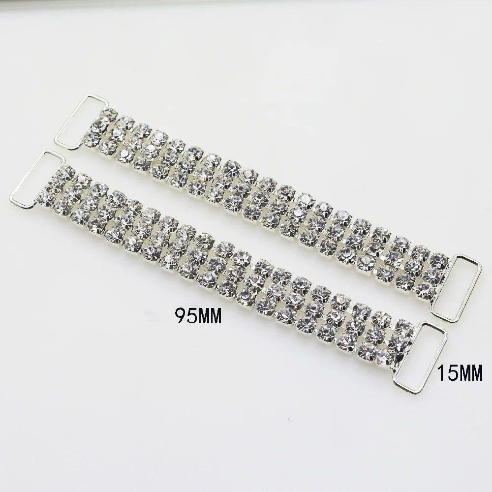 NEW 100PCS 3 Rows 95MM Charm Chain Bikini Connectors/Buckle Reinforcement Of Flat Chains Metal Crystal Rhinestone Bikini Buckle