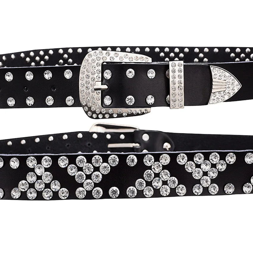 Mode Strass Echt Lederen Riem Voor Mannen Designer Luxe Riemen Voor Vrouwen Kwaliteit Koe Huid Unisex Taille Band Breedte 3.3 cm