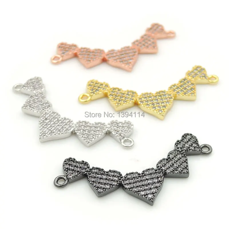 32*15*2mm Micro Pave Clear CZ Combination Arc Of 5 Hearts Charm Of Double Circles Fit For Women As Necklaces Accessory