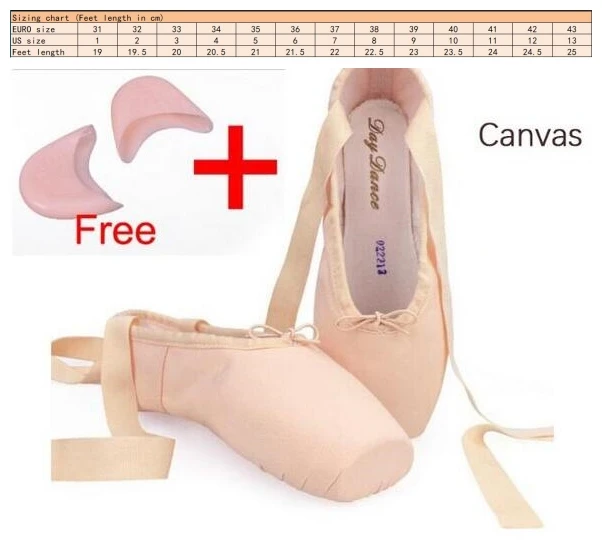 New Satin Canvas Pointe Shoes With Ribbon And Gel Toe Pad Girls Women\'s Pink Professional Ballet Dance Pointe Toe Shoes