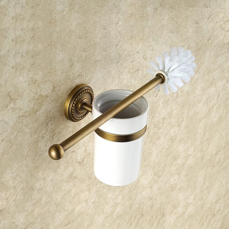 Antique Brass Color Wall Mounted Solid Aluminium Made Anti-Rust Toilet Brush Holder For Bathroom Accessories Set Bath GZ9008