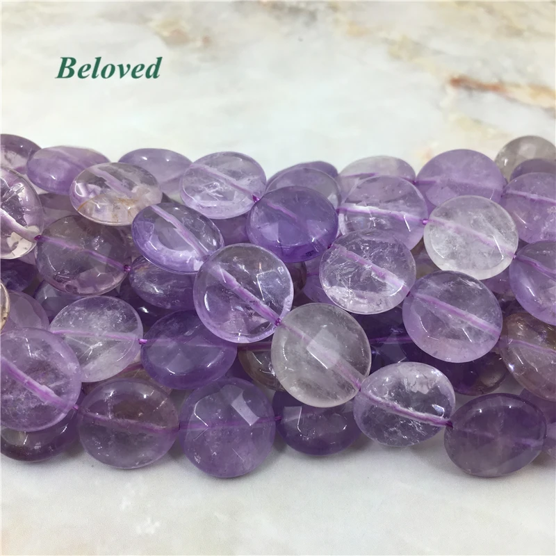 

Natural Round Faceted Amethysts Slice Loose Spacer Beads,Purple Crystal Quartz Slab Necklace Making Findings, BG23110315