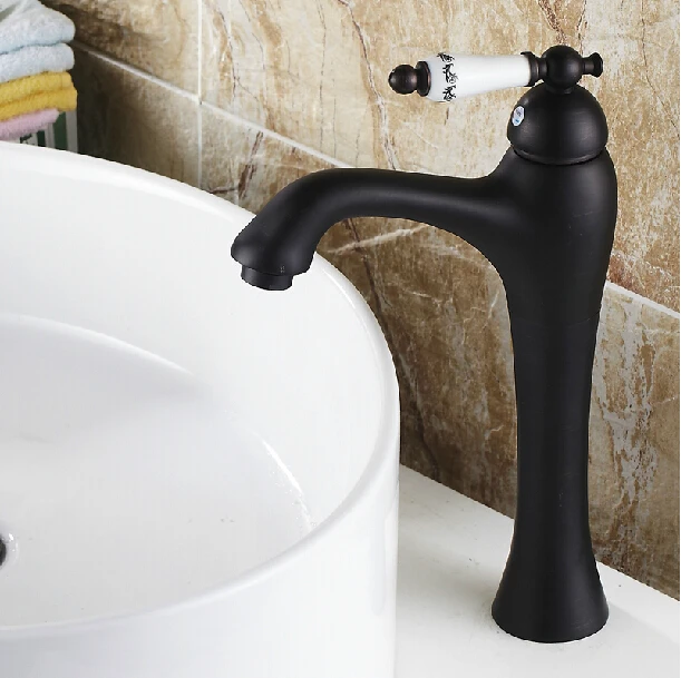 Antique Brass Retro Bathroom Basin Sink Mixer Taps with blue and white porcelain Black Finished Faucet B3230