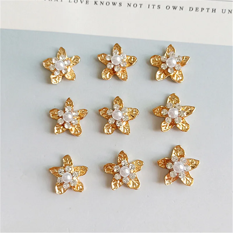 10 pcs/lot Alloy  Gold Pearls Rhinestone Buttons Ornaments Earrings Choker Hair Bow DIY Jewelry Accessories Handmade