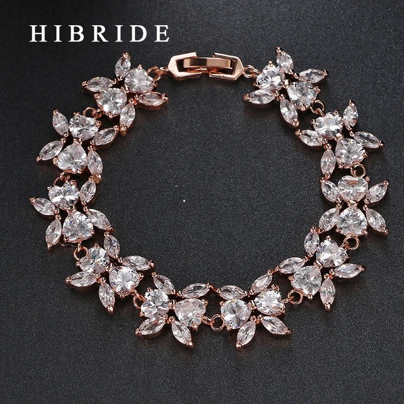 

HIBRIDE JEWELRY Brand Top Sale Charm AAA Cubic Zircon Wedding Bracelets,Rose Gold Color Bangles Luxury Women Jewelry, B-16