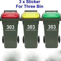 3 pces lixo lata bin número de casa personalizado e nome de rua adesivo personalizado lixo wheelie bin decalque vinil decoração