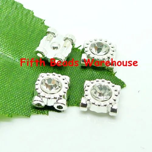 9mm silver/red/blue colour square shape rhinestone connection beads with 4 hole clasp 100pcs/lot R110 free shipping