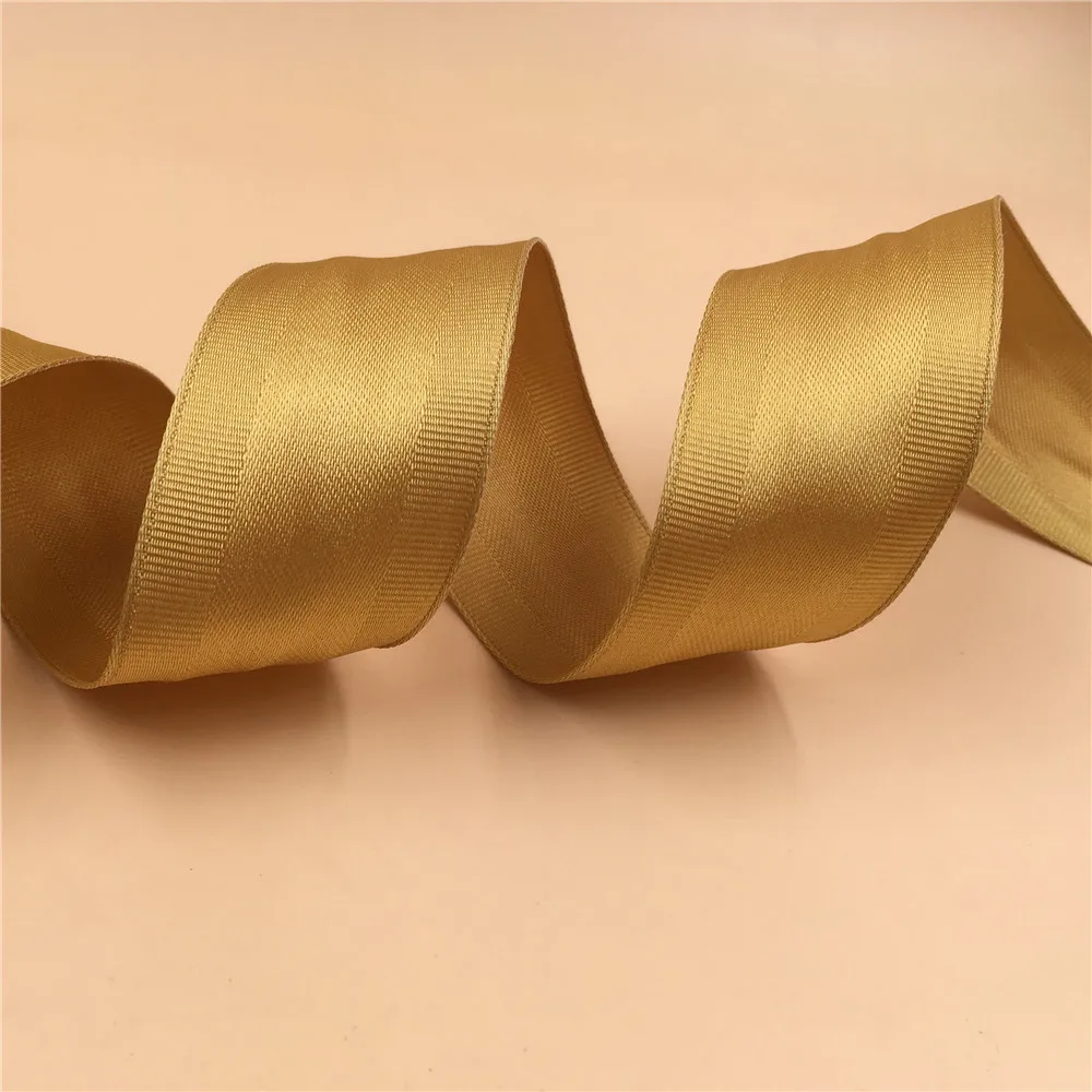 

38MM X 25yards Wired Grosgrain Edged Gold Satin Ribbon for Gift Box Wrapping N2195