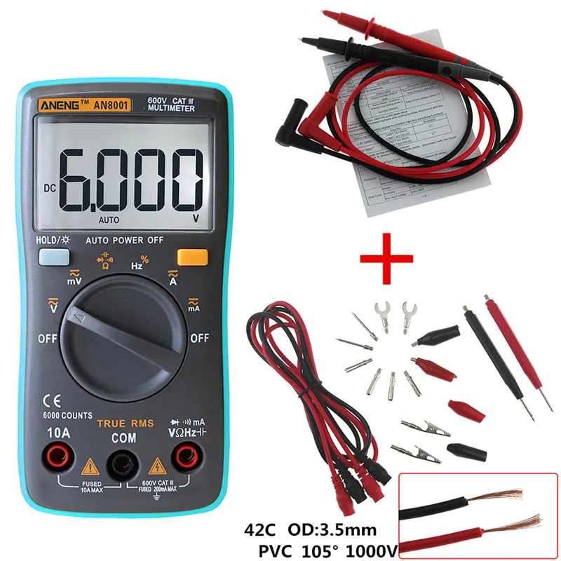 AN8000 AN8001 AN8002 AN8004 Portable LCD Digital Multimeter 6000 Counts Backlight AC/DC Ammeter Voltmeter Ohm Meter  Tester