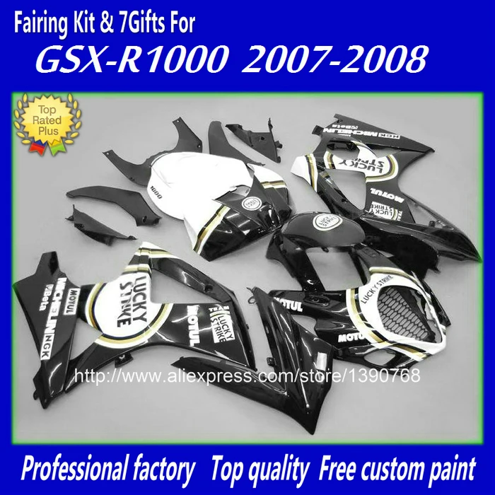 Free customize fairings set for SUZUKI  K7 GSXR1000 07 08 white black LUCKY STRIKE fairing kit GSXR 1000 2007 2008 bodywork BM55