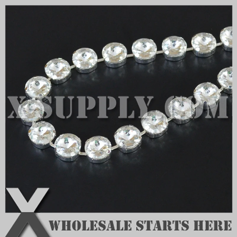 12mm Round Rivoli Rhinestone Cup Chain for Bracelet,Jewelry Decoration,Crystal Color in Silver Chain(Center Bar Connectors)