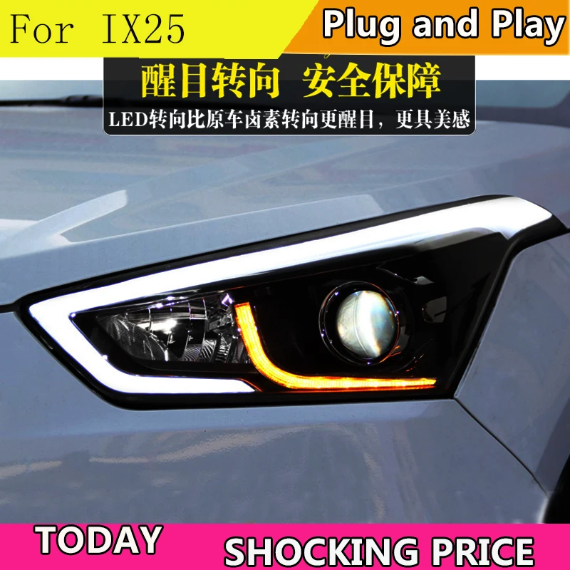 Doxa Car Styling for Hyundai IX25 Headlights 2015-2017 Creta Headlight DRL Daytime Running Light Bi-Xenon HID Accessories