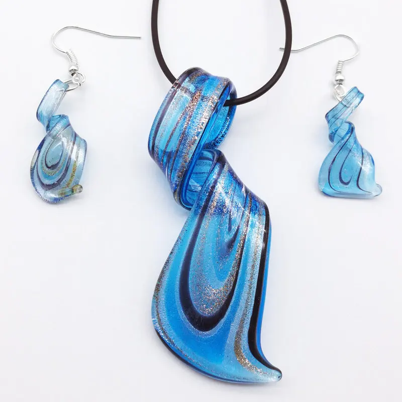 1Set Blue Lampwork Glass Murano Pendant Necklace Earrings FASHION