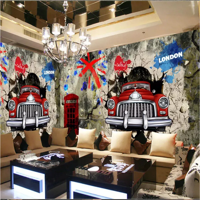 

Mural Wallpaper 3D European Retro Nostalgic Classic Car Wearing Wall 3D Stereoscopic Restaurant Bar Wall Murals Paper Wall Decor