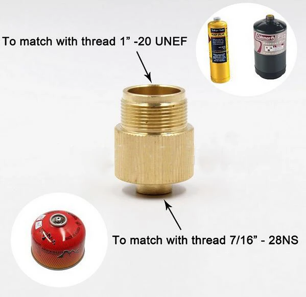 Gasflaschen-Konverter 1"-20 UNF Adapter Lindal-Ventil Gasflasche auf 7/16"-28UNF Grüner Propantank Schweißbrenner MAPP-Gasflaschen – Detail 2