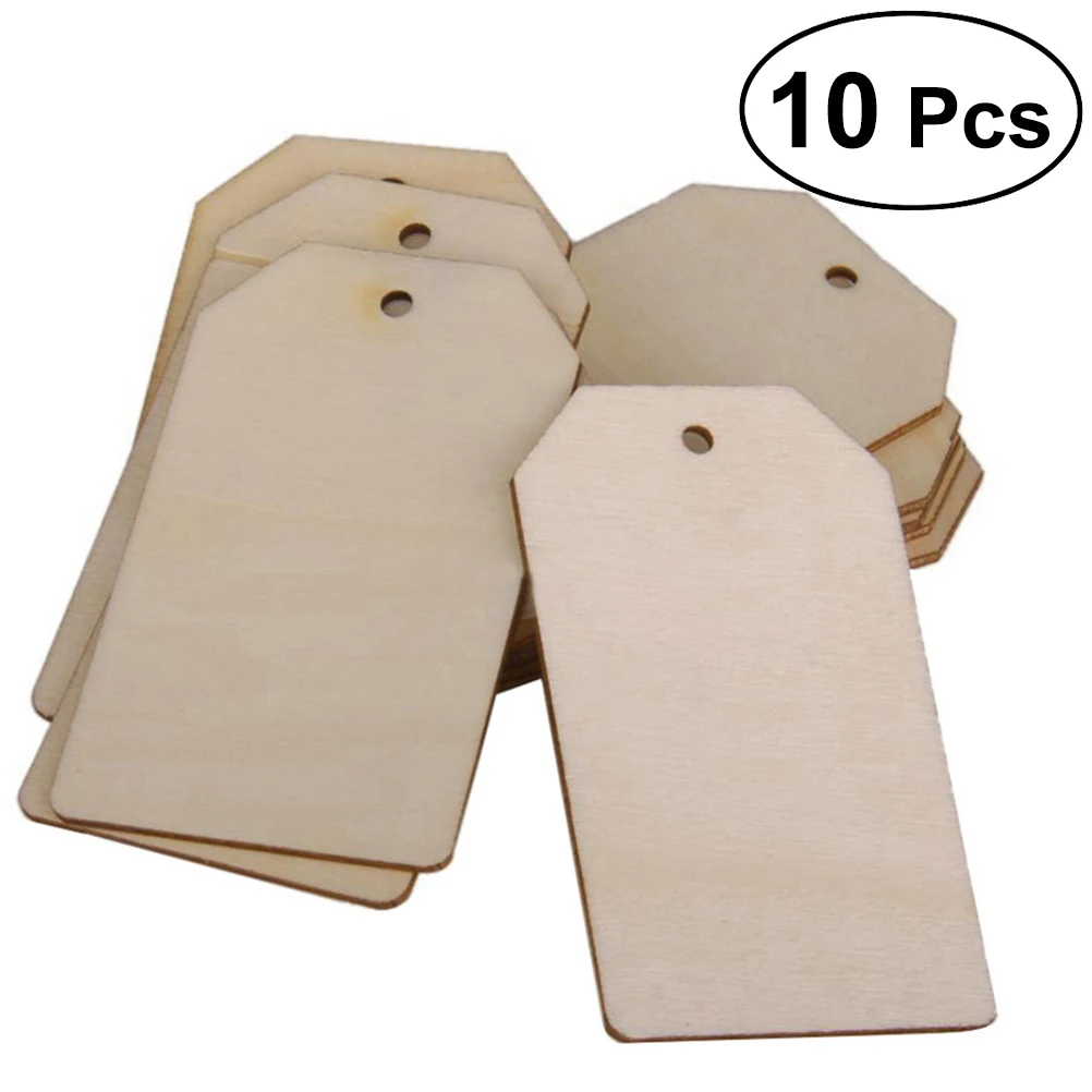 10 Pcs Wooden Gift Tags, Natural Rustic Wood Craft Labels for Home DIY Supplies, Wedding Decoration (with Hemp Rope)