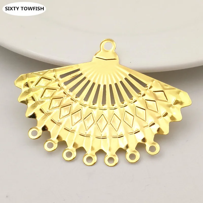 20 Piece 56*43mm Gold color/Antique bronze Metal Filigree Flowers Slice fan-shaped Charms Base Jewelry DIY Component Making