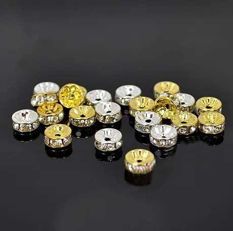 

400pcs Top Quality Rondelle Spacer beads W/Crystal Rhinestone golden Copper beads 6mm