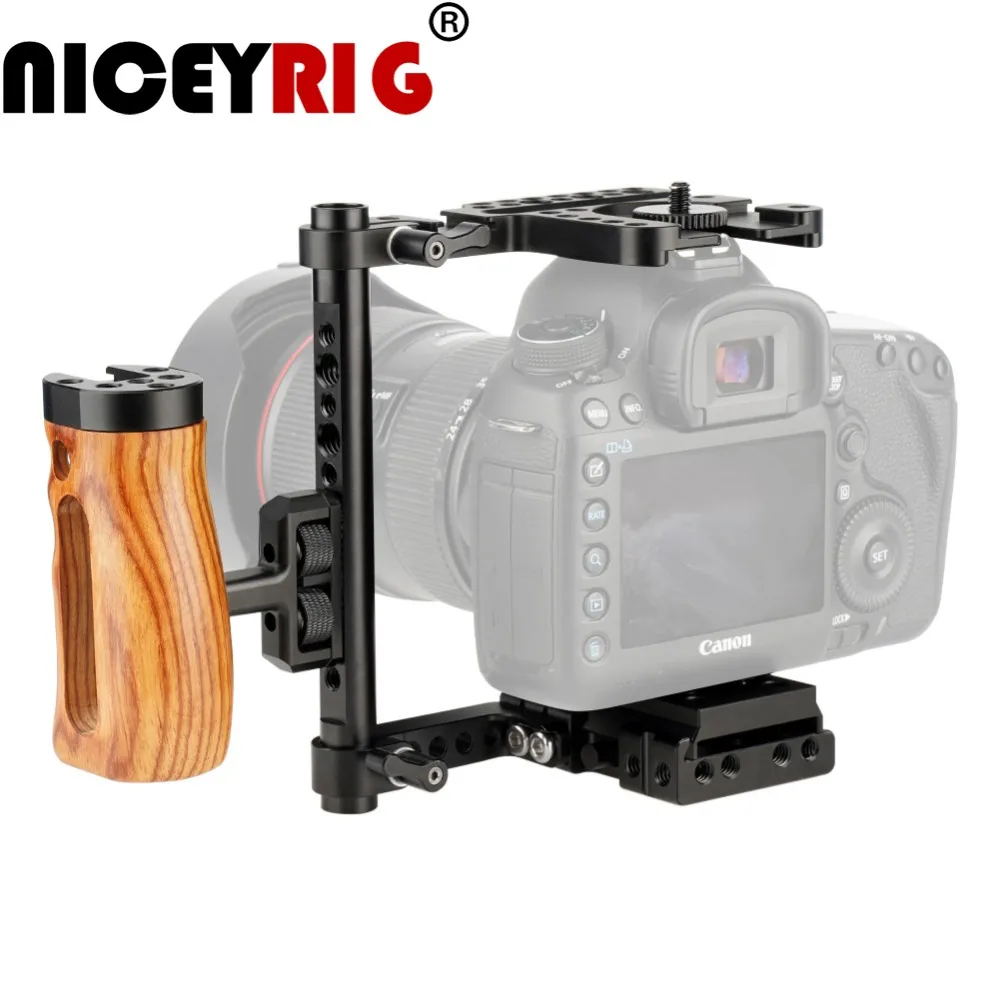 

NICEYRIG Universal Bracket for Canon for Nikon for Panasonic DSLR Camera Cage Wood Hand Grip Photography 1/4 dslr Cell lumix gh5