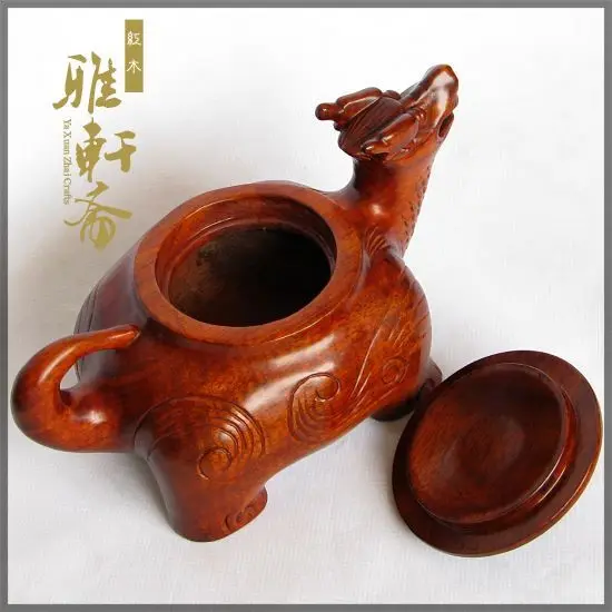 Zhai Gallery mahogany crafts Dongyang woodcarving dragon teapot feng shui ornaments solid wood turtle longevity Home Furnishing