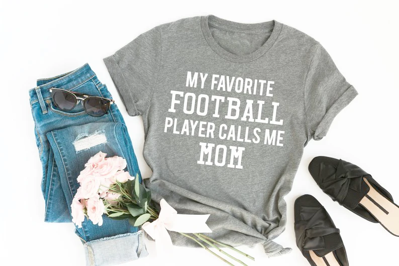 My Favorite Football Player Calls Me Mom T-Shirt Hipster Football Mom Shirt Casual Football Gift for mom goth tee tops