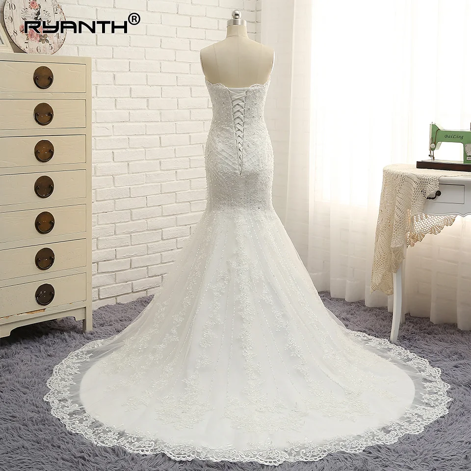 Robe De Mariage Sparkly Lace Mermaid Wedding Dress 2022 New Arrival Lace Up Back Strapless Wedding Gowns Custom Made Bridal Gown