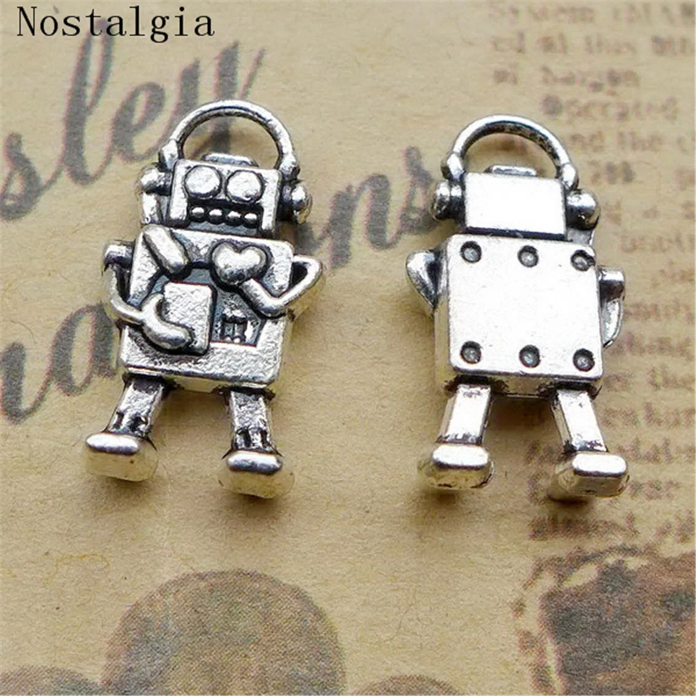 Nostalgia 10pcs Charms 3D mechanic robot 17*9.5mm Antique Silver Plated Pendants Making DIY Handmade Tibetan Silver Jewelry