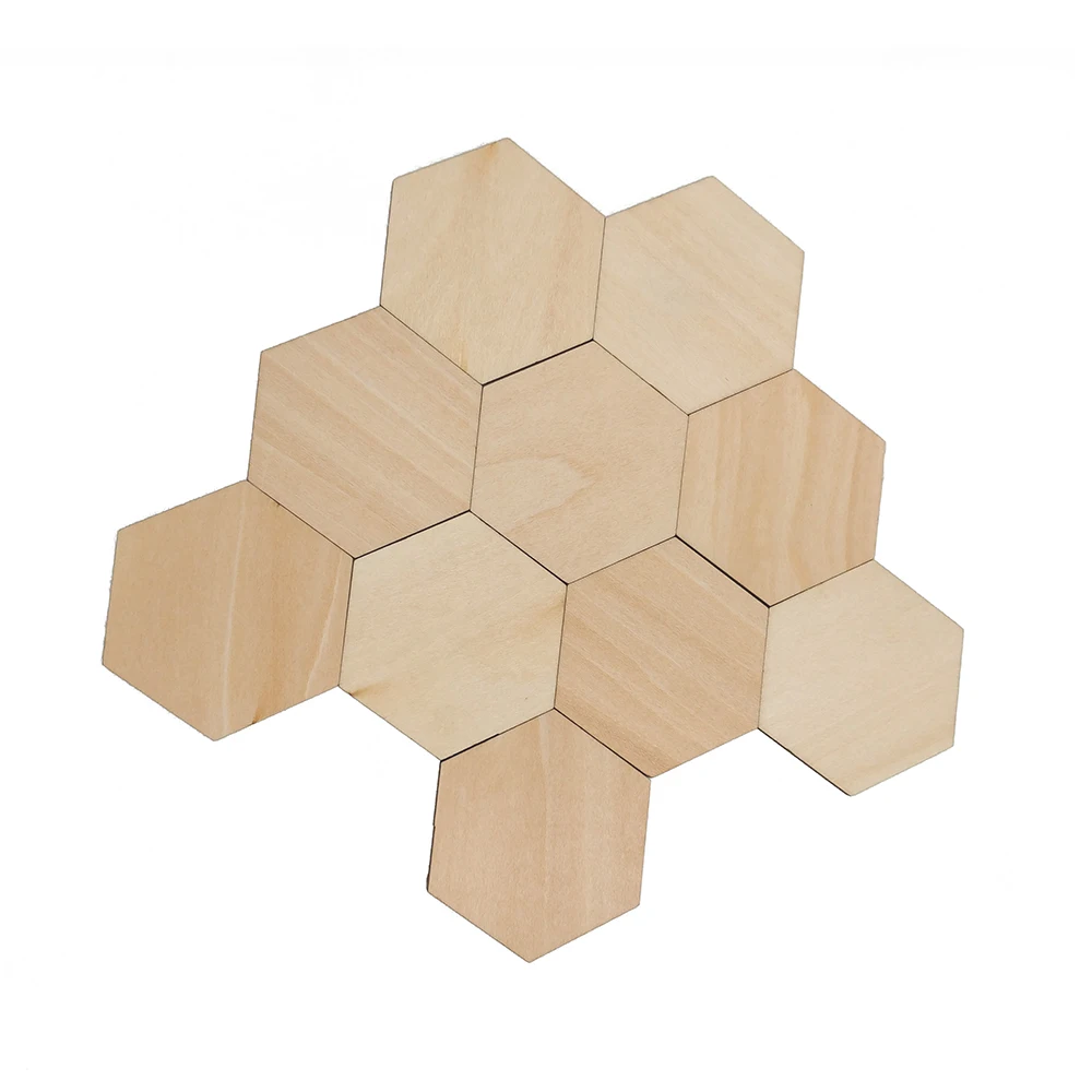 25pcs 50mm 1.96inch Charming Hexagon Shaped MDF Wood Cut Wooden Embellishment DIY Craft Shapes for Crafting Scrapbooking