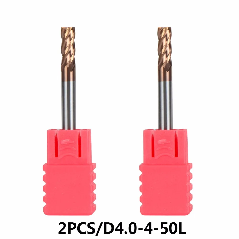 Top Quality Tungsten Steel End Mills 2pcs/lot D4-4-50 4 Flute Flattened Head CNC Milling Cutters Carbide End mills HRC55