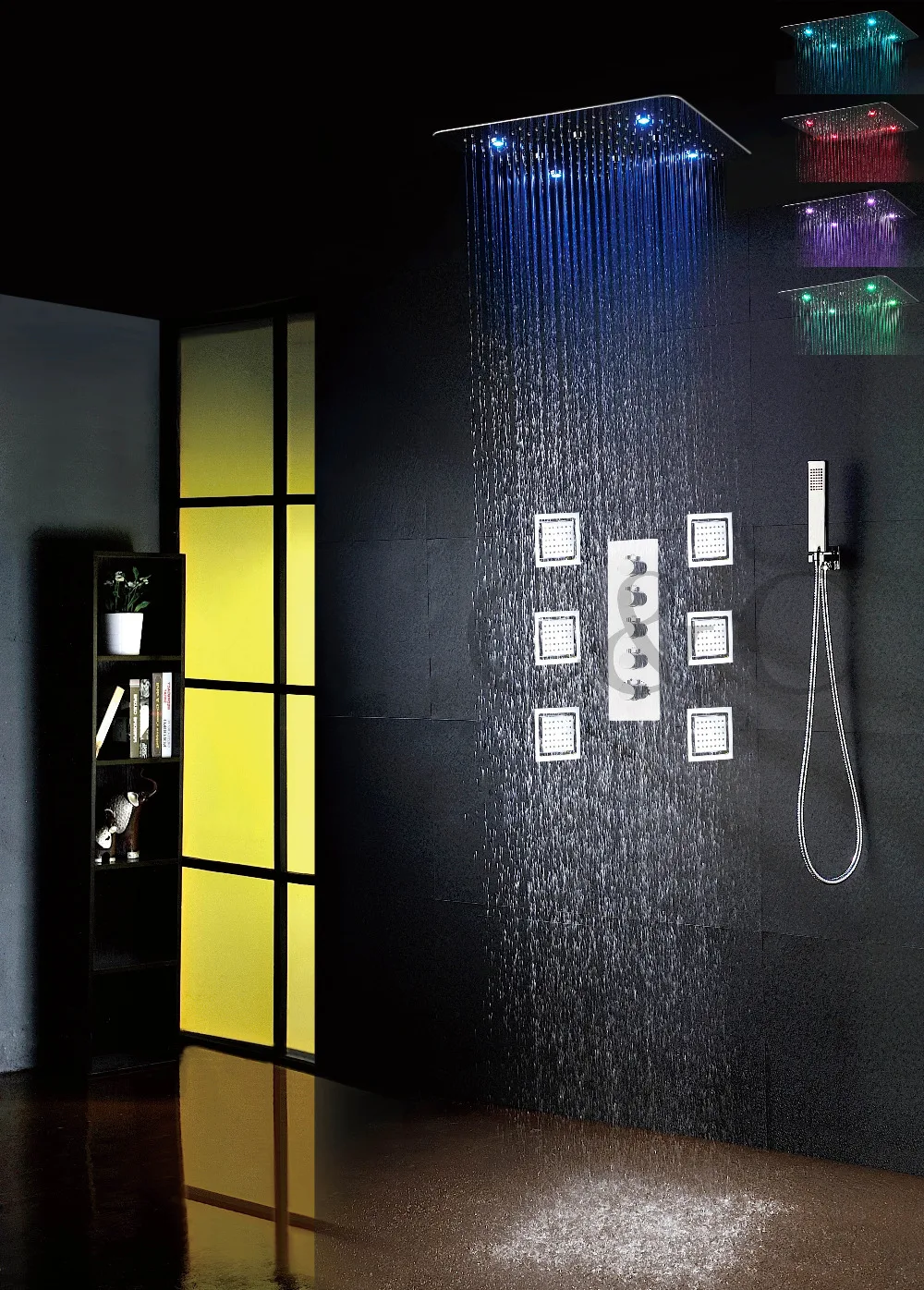 Bathroom Spraying & Rainfall Shower Faucet 20 Inch Two Functions LED Shower Head 4 Water Functions Work Together Or Separately