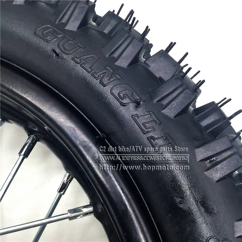 80/100-12 Guangli Tyres 1.85 -12inch Rear Steel Rims Brake Disc Plate Wheel Rims Hub CRF50 APOLLO 110 Kayo Chinese Dirt Pit Bike