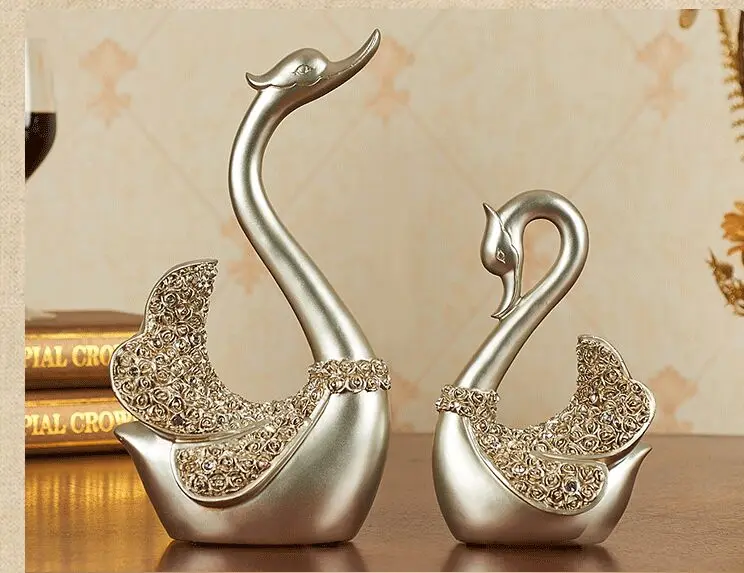 

Environmental resin Europe style silver swans artcraft ornaments,one lot/2 pieces,furnishings living room decoration gift a2411