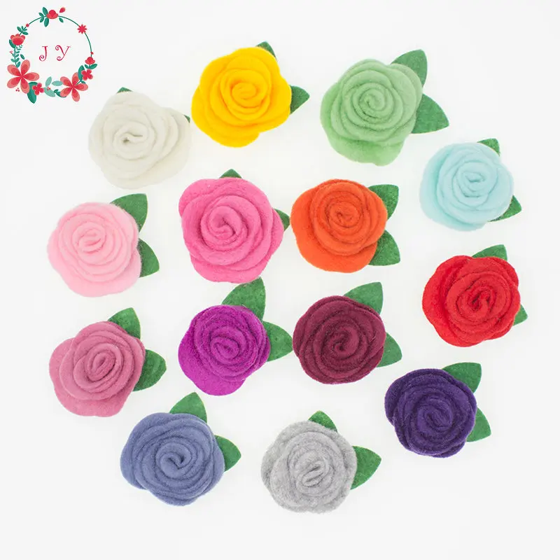 50pcs/lot Wool felt rose flower cabbage fabric puff flowers,soft flower, Clutch pin, Stick pin supplies,DIY brooch flower