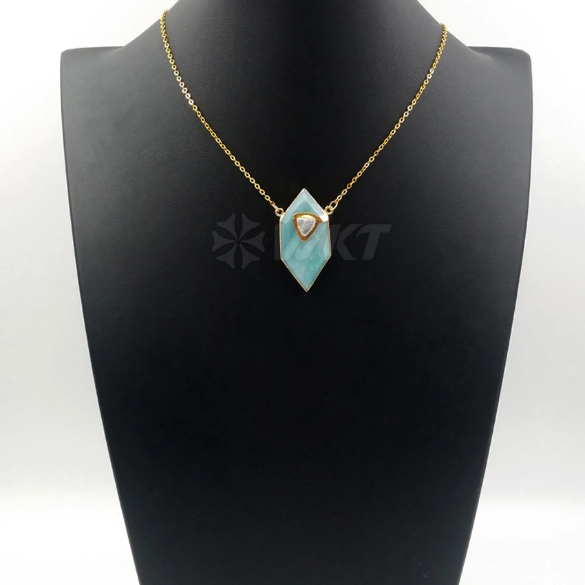 WT-N1067 WKT Fashion Natural Stone Necklace With Tiny Druzy Stone Decoration Necklace In Geometic Shape Pendant Necklace