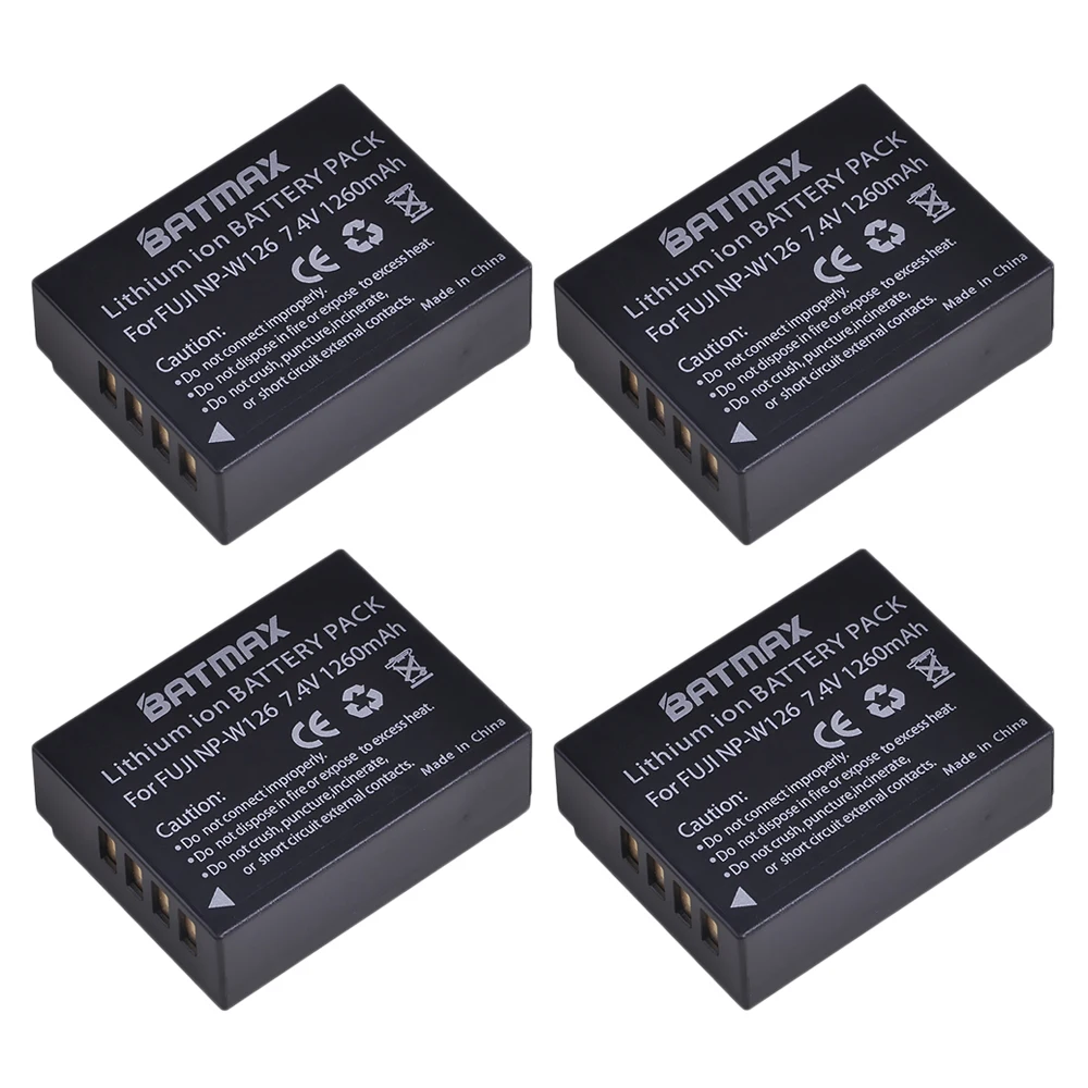 

Batmax 4Pcs NP-W126 NPW126 Battery akku for Fujifilm FinePix HS30EXR HS33EXR X-Pro1 X-E1 X-E2 X-M1 X-A1 X-A2 X-T1 X-T10 X-T20