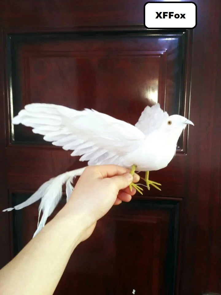 simulation wings Phoenix bird model foam& furs white long tail bird gift about 30x50cm xf0348