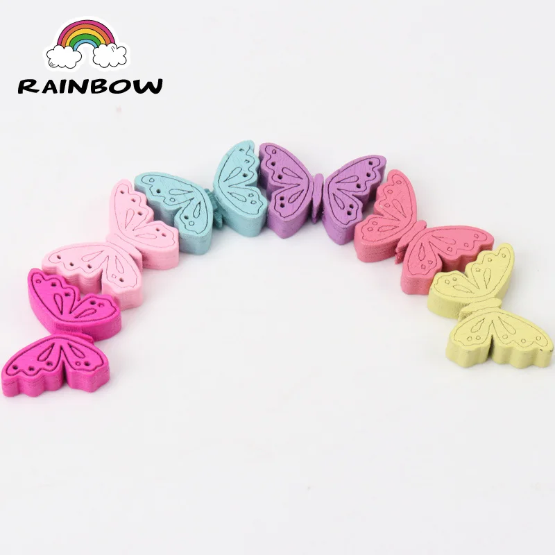 Mixed Colours Butterfly Pattern Wooden Material Spacer Beads For Jewelry Making DIY 24x18mm 50pcs