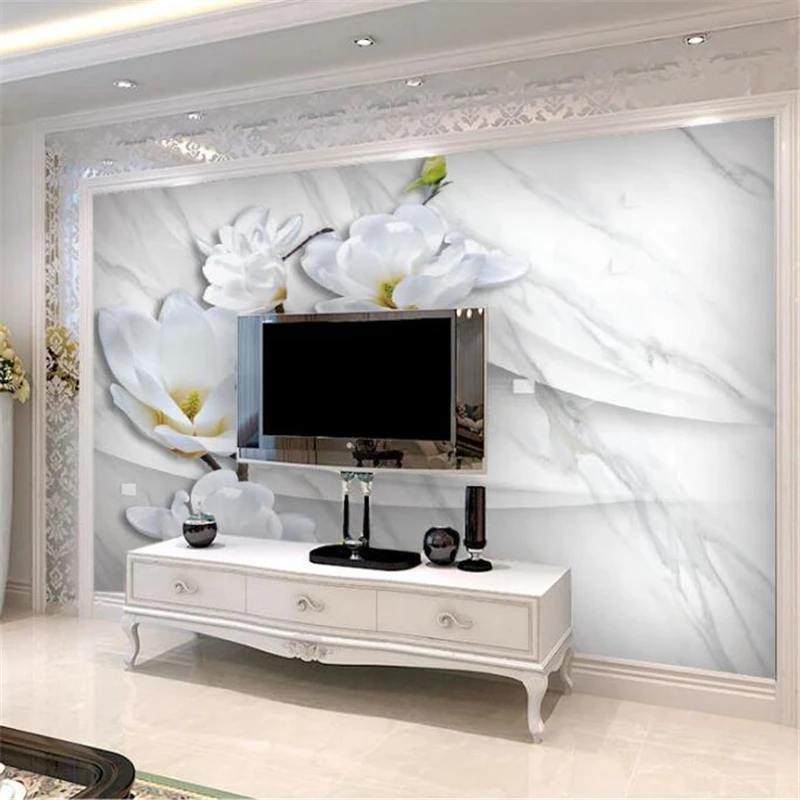 Custom wallpaper 3d murals European stereo marble purple tulips TV background wall papers home decor papier peint 3d wallpaper