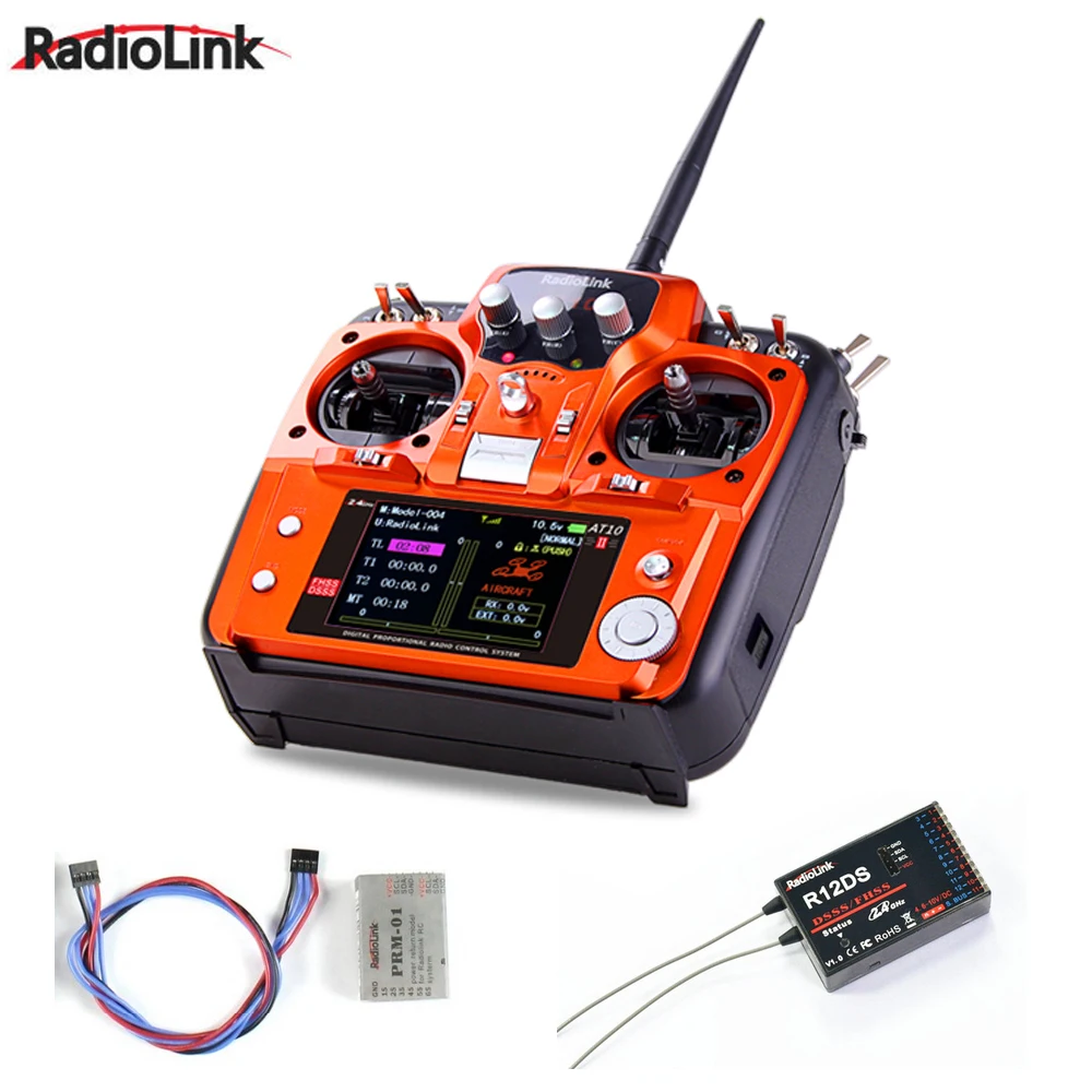 RadioLink AT10 II 2.4Ghz 12CH RC Transmitter with R12DS Receiver PRM-01 Voltage Return Module Battery for RC Quadcopter