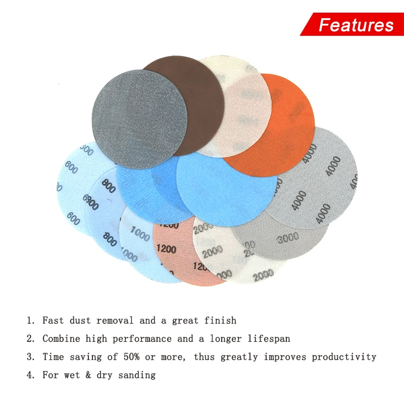 10PCS 5 Inch FV Superfine Film Sanding Disc Soft Waterproof Sandpaper 600 to 5000 Grits for Wet/Dry Automotive Paint Sanding