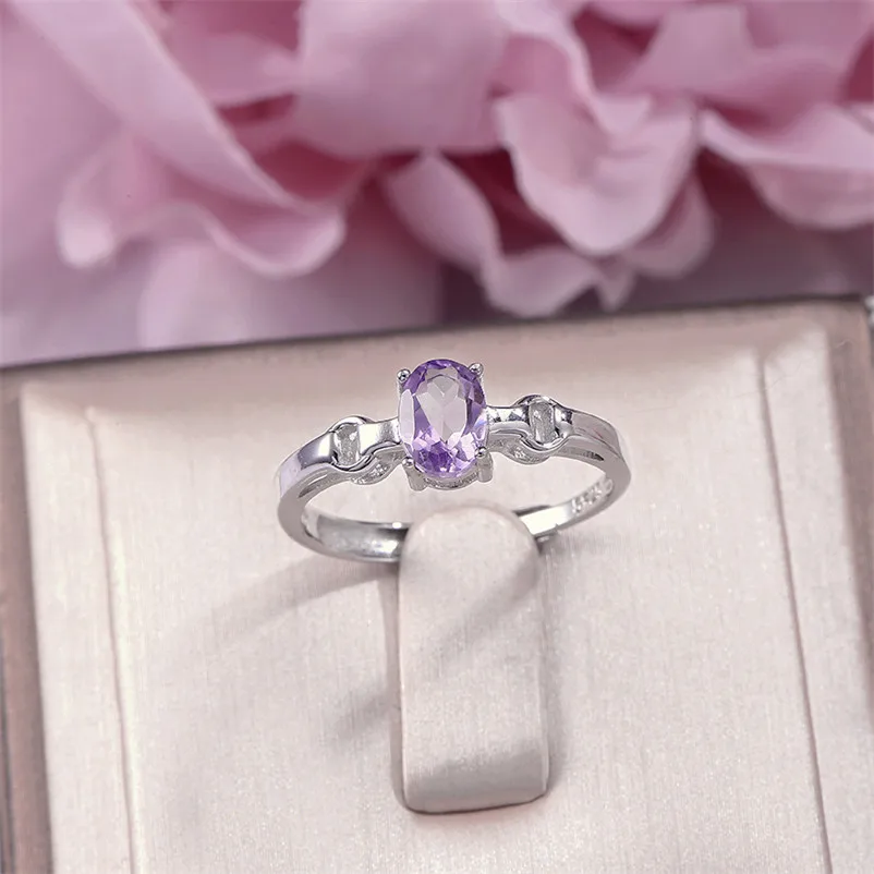 Natural Amethyst Rings For Women 100% Sterling Silver Fine Jewelry Purple Oval 7*5mm Gemstone Adjustable Wedding Ring R-AM010