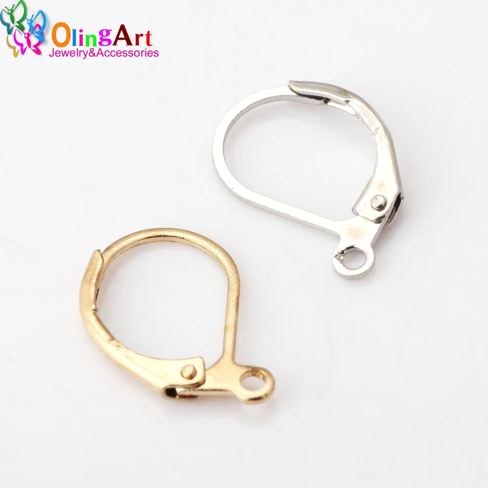 OlinglArt 12pcs/lot 13.5*10mm Copper Oval French ear clip/earrings hook wire clasp KC gold/rhodium-plated DIY jewelry making