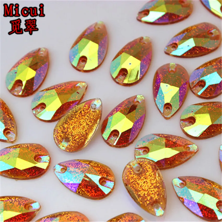 Micui 50pcs 10*18mm Drop Resin Rhinestone Flat Back Sewing Crystal AB Stones For Craft Wedding Jewerly DIY Decoration MC128