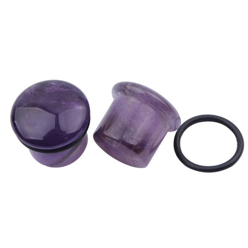 Natural Purple Stone Piercing Flesh Ear Stretchers Plugs and Tunnels Single Flare Ear Expander Gauges Kit Piercing Body Jewelry