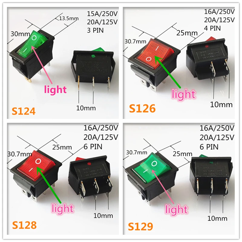 Spst kcd 3pin 6pin ligar/desligar interruptor de balancim quadrado dc ac 6a/250v painel do carro traço interruptor plástico dropshipping