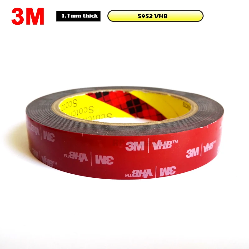 3M VHB 5952 Black Heavy Duty Mounting Tape Double Sided Adhesive Acrylic Foam Tape 20mmx3Mx1.1mm Decorative Stiffener Panel